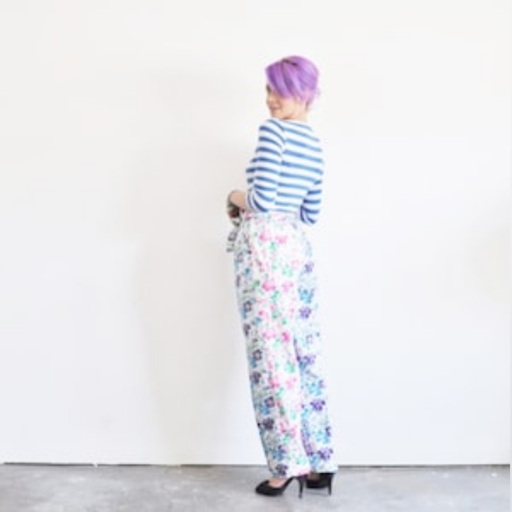 high waist floral print pants, Lilly Pulitzer, two tone trousers - Picture 7 of 7